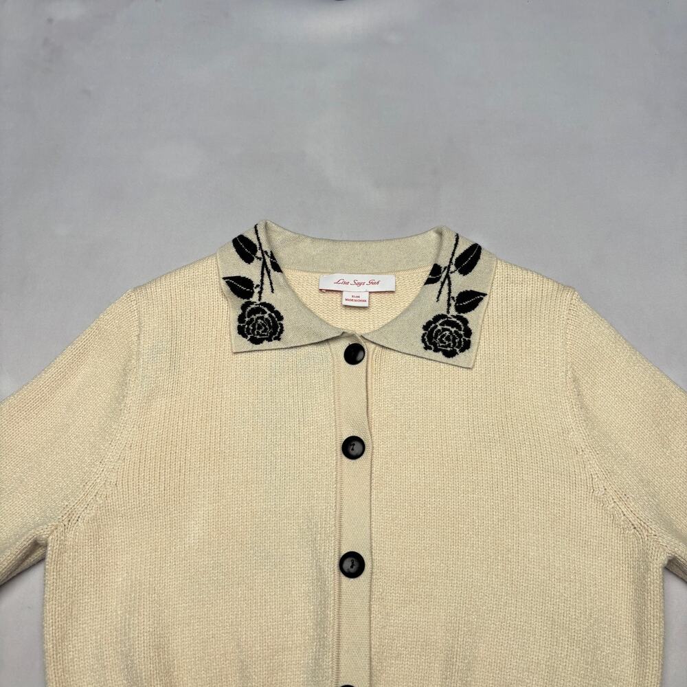 Lisa Says Gah Battenberg Cardigan Sweater Women's M/L Preppy READ - Picture 2 of 11